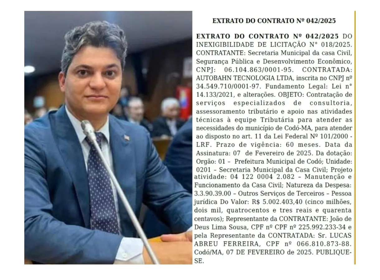 Deputado Francisco Nagib cobrou metade de contrato milionário da prefeitura de Codó. Um desvio superior a 5 milhões desta humilde cidade de Codó