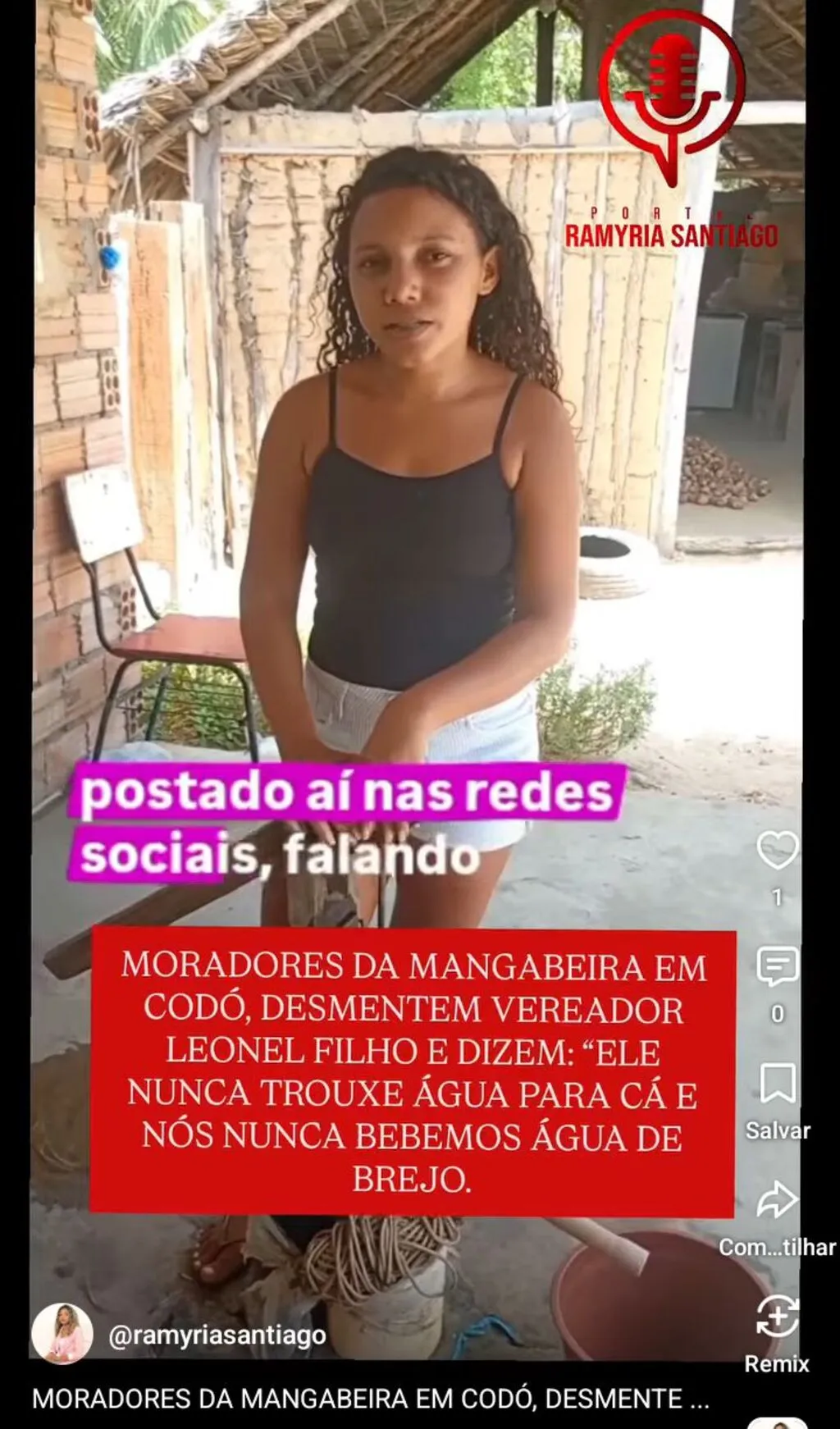 MORADORES DA MANGABEIRA EM CODÓ, DESMENTEM VEREADOR LEONEL FILHO E DIZEM: “ELE NUNCA TROUXE ÁGUA PARA CÁ E NÓS NUNCA BEBEMOS ÁGUA DE BREJO”